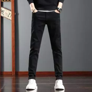 2024 Осень и зима Новые джинсы мужские повседневные брюки трендовые облегающие брюки с маленькой ногой толстые эластичные длинные брюки 27