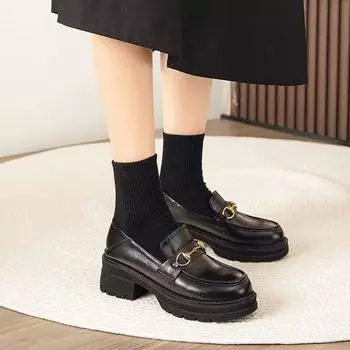 2024 Осень и зима Новые кожаные туфли на платформе в стиле ретро для женщин 35 чёрный