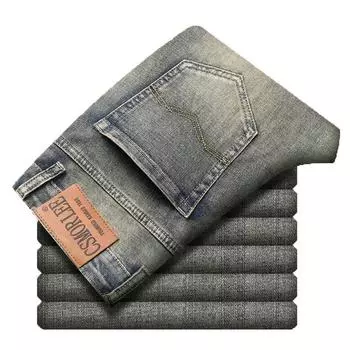 2024 Осень и зима Новые маленькие прямые джинсы с потертостями в стиле ретро, облегающие брюки цвета желтой грязи 28