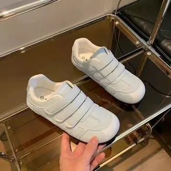 2024 осень и зима новые модные повседневные спортивные туфли на липучках, маленькие белые туфли, толстая подошва увеличивает рост, и носить немецкие кроссовки f 35 светло-розовый
