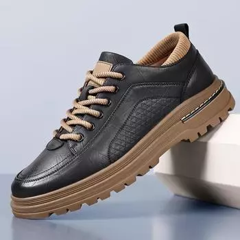 2024 осень и зима новые мужские деловые повседневные кожаные туфли мужские туфли на круглой подошве со шнуровкой на платформе мужские уличные модные туфли мужские 6668 38 коричневый