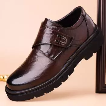 2024 осень и зима новые мужские деловые кожаные туфли мужские туфли на круглой платформе с липучкой мужские туфли британский повседневный 9355 38 коричневый
