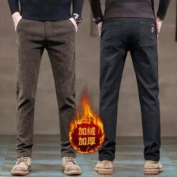 2024 Осень и зима Новые мужские плюшевые толстые повседневные брюки из синели, облегающие прямые брюки-трубы, модная верхняя одежда 28 верблюд
