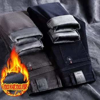 2024 Осень и зима Новые мужские толстые и теплые вельветовые модные повседневные облегающие брюки прямого кроя из полосатого бархата 28 темно-серого