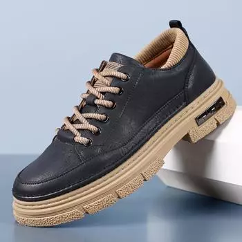 2024 осень и зима новые мужские туфли на толстой подошве с большим носком повседневные кожаные туфли мужские ручная работа онлайн универсальные модные туфли мужские 6665 38 хаки