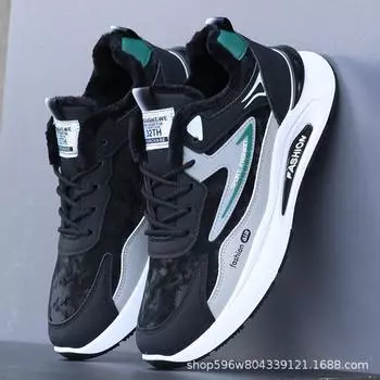 2024 осень и зима новые мужские туфли флисовые утолщенные хлопковые туфли водонепроницаемая кожаная поверхность зимняя теплая обувь мужская спортивная и повседневная обувь 38