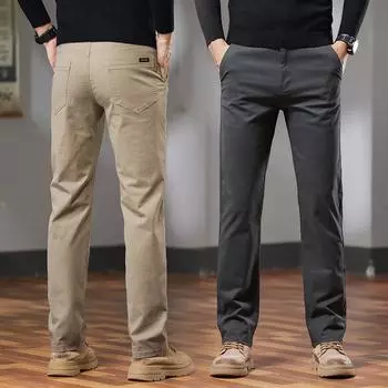 2024 Осень и зима Новые мужские высококачественные повседневные брюки из чистого хлопка, прямые брюки в деловом стиле, свободные, модные брендовые брюки 28 хаки