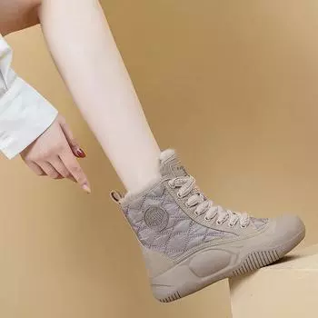 2024 осень и зима новые нескользящие плоские теплые универсальные удобные утолщенные хлопковые ботинки водонепроницаемые пуховые повседневные зимние ботинки женские 34 бежевый