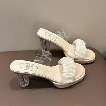 2024 осень и зима новые прозрачные босоножки на высоком каблуке с кристаллами французские нишевые босоножки в сказочном стиле премиум классные тапочки 34