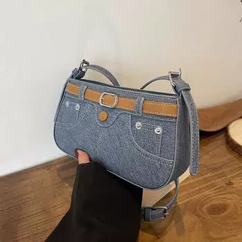 2024 осень и зима новые ретро женские сумки в джинсовом стиле высококачественная маленькая квадратная сумка супер огненная портативная сумка через плечо темно-синий