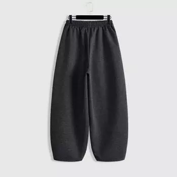 2024 осень и зима новые свободные и тонкие повседневные шерстяные брюки-харлан с девятью точками высококачественные женские брюки шерстяные брюки-скимитары широкие S [Recommended 88-52.5 kg] чёрный
