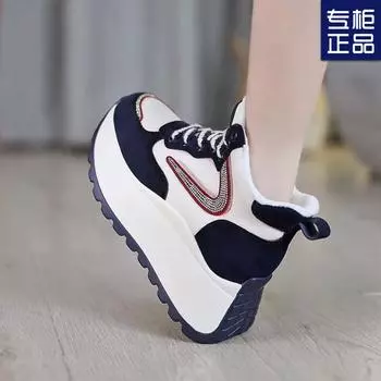 2024 осень и зима новые теплые туфли для пап из хлопка бархатные туфли для пап высокие модные кроссовки на платформе маффин 35