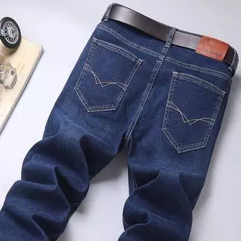 2024 Осень и зима Новые толстые мужские джинсы прямые свободные повседневные эластичные брюки большого размера 28
