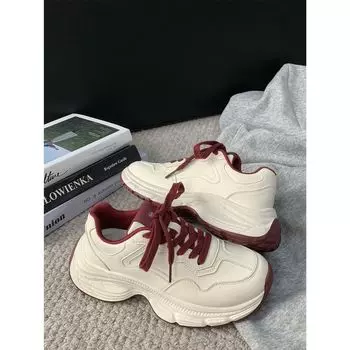 2024 осень и зима новые толстые подошвы с неглубоким горлом простые туфли для папы универсальные повседневные студенческие туфли нишевая повседневная обувь женская обувь 35 красный