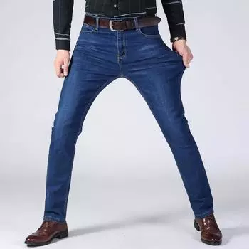 2024 Осень и зима Новые тонкие дышащие свободные деловые мужские джинсовые брюки среднего возраста больших размеров с высокой талией и прямыми штанинами 28