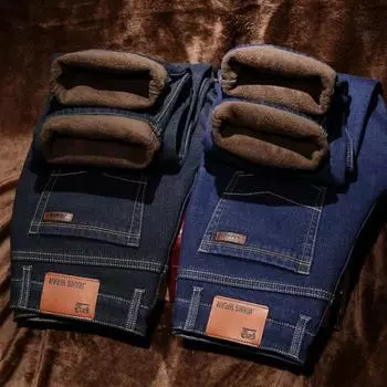 2024 осень и зима новые высококачественные мужские брюки с плюшевым утолщением/обычные джинсы прямые повседневные брюки в разных стилях 28