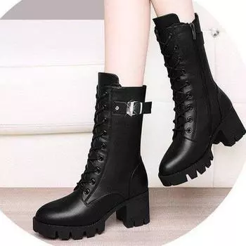2024 Осень и зима Новые женские сапоги Ma Boots Женские британские сапоги средней длины Корейские короткие сапоги Tide Flat Женские кожаные сапоги Женская обувь 35
