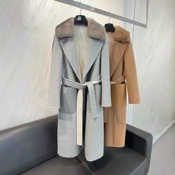 2024 осень и зима новый элегантный интеллектуальный и тонкий универсальный кожаный овчинный меховой меховой кашемировый меховой пальто с большим карманом декоративный 36 верблюд