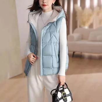 2024 осень и зима новый белый утиный пух короткий повседневный пуховик с капюшоном зимняя куртка жилет жилет жилет женский S кофейный