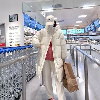 2024 осень и зима новый белый утиный пух средний и длинный пуховик женский до колена модная корейская версия свободного зимнего пальто S