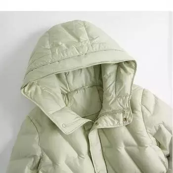 2024 осень и зима новый белый утиный пух легкий и тонкий пуховик с капюшоном женский повседневный свободный однотонный тонкий теплый пальто прилив S бежевый