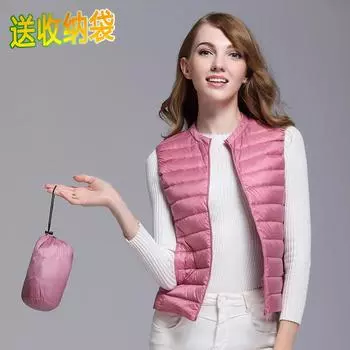 2024 осень и зима новый белый утиный пуховик женский корейская версия облегающий свободный короткий жилет без воротника XXL белый