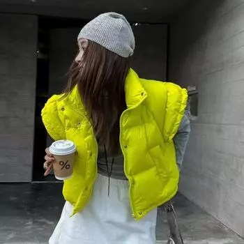 2024 осень и зима новый дизайн пуховый жилет женский жилет с рукавами-бутонами женский жилет белый жилет из утиного пуха One size чёрный