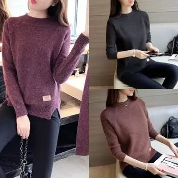 2024 осень и зима новый джемпер женский джемпер свободный свободный сто низ рубашка с длинными рукавами круглый вырез повседневный джемпер S зелёный