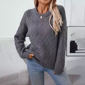 2024 Осень и зима Новый европейский и американский свитер женский однотонный пуловер ромбовидный вязаный свитер S бежевый