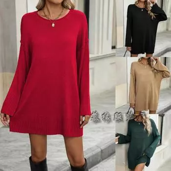 2024 Осень и зима Новый европейский и американский свободный круглый вырез плюс размер модный вязаный сексуальный пуловер свитер для женщин S чёрный