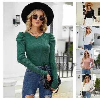 2024 Осень и зима Новый европейский и американский длинный рукав плиссированный свободный вязаный свитер с круглым вырезом для женщин S белый