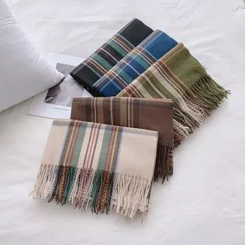 2024 Осень и зима Новый имитация кашемира клетчатый шарф британский ретро клетчатый бахрома теплый длинный офисный платок шарф для женщин 180*70cm