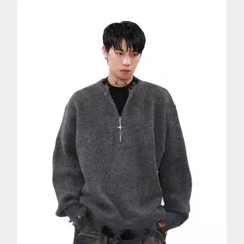 2024 Осень и зима Новый кардиган свитер ретро повседневный ленивый стиль вязаный свитер мужской однотонный пиджак M серый