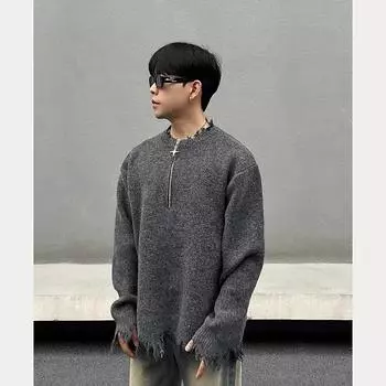 2024 Осень и зима Новый кардиган свитер ретро повседневный ленивый стиль вязаный свитер мужской однотонный пиджак M серый