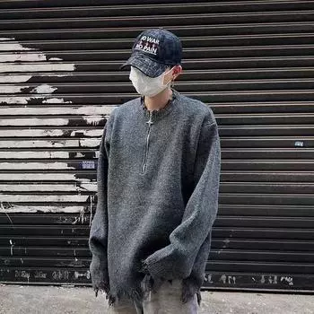 2024 Осень и зима Новый кардиган свитер ретро повседневный ленивый стиль вязаный свитер мужской однотонный пиджак M серый