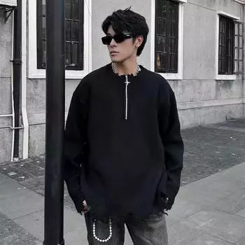 2024 Осень и зима Новый кардиган свитер ретро повседневный ленивый стиль вязаный свитер мужской однотонный пиджак M серый