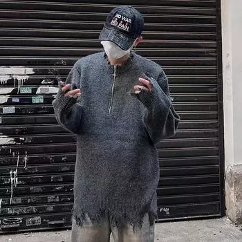 2024 Осень и зима Новый кардиган свитер ретро повседневный ленивый стиль вязаный свитер мужской однотонный пиджак M серый
