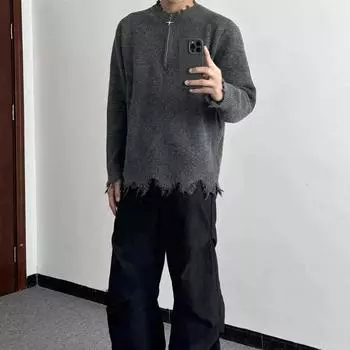 2024 Осень и зима Новый кардиган свитер ретро повседневный ленивый стиль вязаный свитер мужской однотонный пиджак M серый