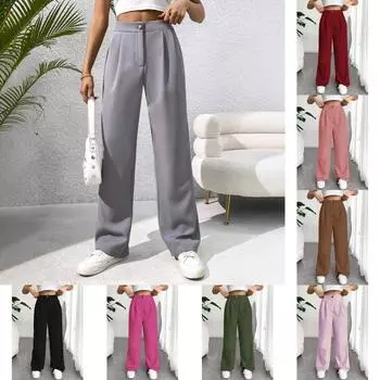 2024 осень и зима новый костюм широкие брюки женские высокая талия драпировка свободный прямой трубчатый тонкий универсальный повседневный S серый