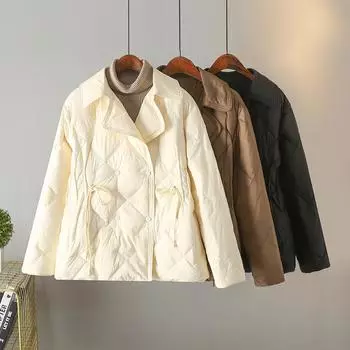 2024 осень и зима новый костюм воротник легкий пуховик женский короткий короткий талия облегающий модный иностранный стиль куртка S бежевый