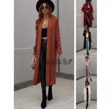 2024 Осень и зима Новый круглый вырез европейский и американский женский вязаный кардиган свободный однотонный свитер S фиолетовый