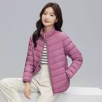 2024 осень и зима новый легкий и тонкий пуховик женский короткий 90 белый утиный пух воротник стойка тонкий повседневный большой размер куртка прилив S 80-45 kg чёрный