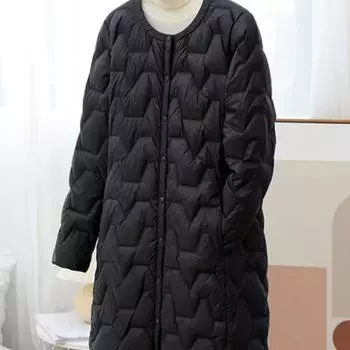 2024 осень и зима новый легкий пуховик женский средний и длинный без воротника куртка с легкой круглой горловиной тонкий прилив M