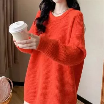 2024 осень и зима новый ленивый ветер уличный свитер женский свободный свитер с длинным рукавом универсальный вязаный свитер женский прилив One size