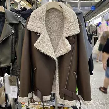 2024 осень и зима новый мех люди интегрированный овечья шерсть искусственный мех куртка локомотив куртка короткая кожаная куртка женская M