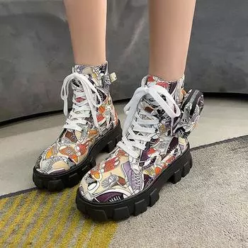 2024 осень и зима новый персонализированный тренд 3D-печатные сумки-сапоги ботинки Martin большие размеры женские короткие сапоги 35 белый