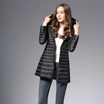 2024 осень и зима новый пуховик женский легкий и тонкий облегающий большой размер с капюшоном пальто средней и длинной длины M розы красного