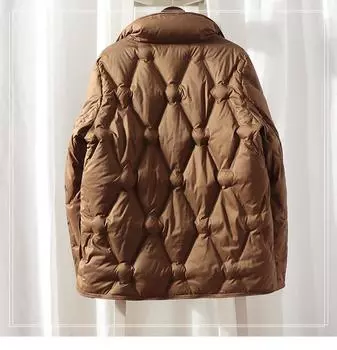 2024 осень и зима новый пуховик женский короткий тонкий универсальный однотонный однобортный белый пуховик прилив M бежевый