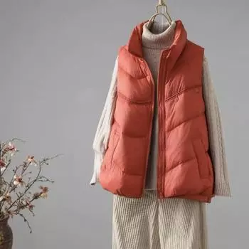 2024 осень и зима новый пуховик жилет женский тонкий модный большой размер белый утиный пух жилет теплый воротник-стойка куртка прилив One size