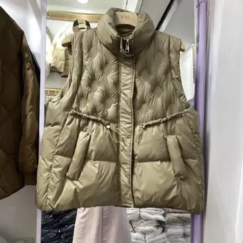 2024 осень и зима новый пуховый жилет женская верхняя одежда легкий свободный и универсальный повседневный резиновый воротник-стойка жилет жилет жилет жилет жилет One size хаки